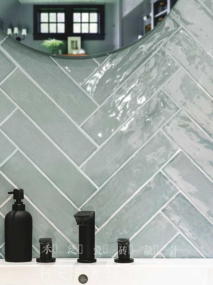 Wo pan retro corrugated glazed face imitation ancient brick green pink living room kitchen make-up room wall brick creative glazed face brick