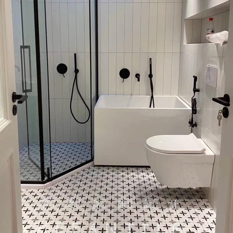 And pan Nordic black and white rice-word flower brick 200 Kitchen Makeup Room Parquet Tile Balcony Xuan Guan Anti Slip All Porcelain