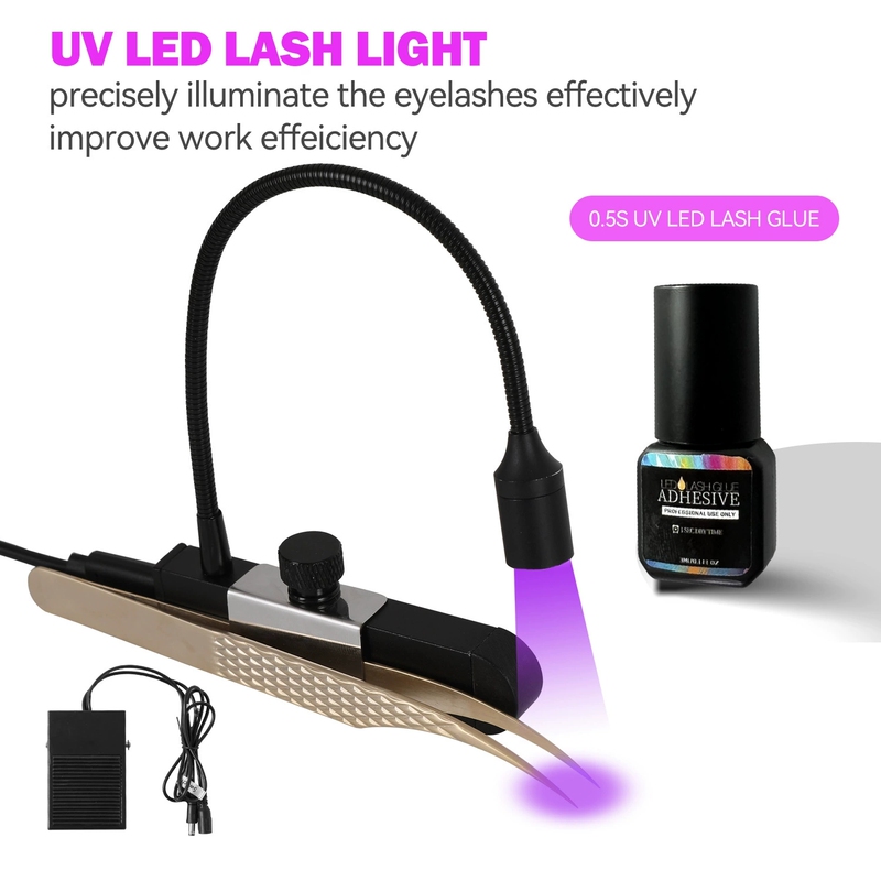 2025 New Eyelash Tool Uv Led Lamp Eyelash Glue Curing Low Noise Foot Switch Eyelash Extension Tweezers Lamp