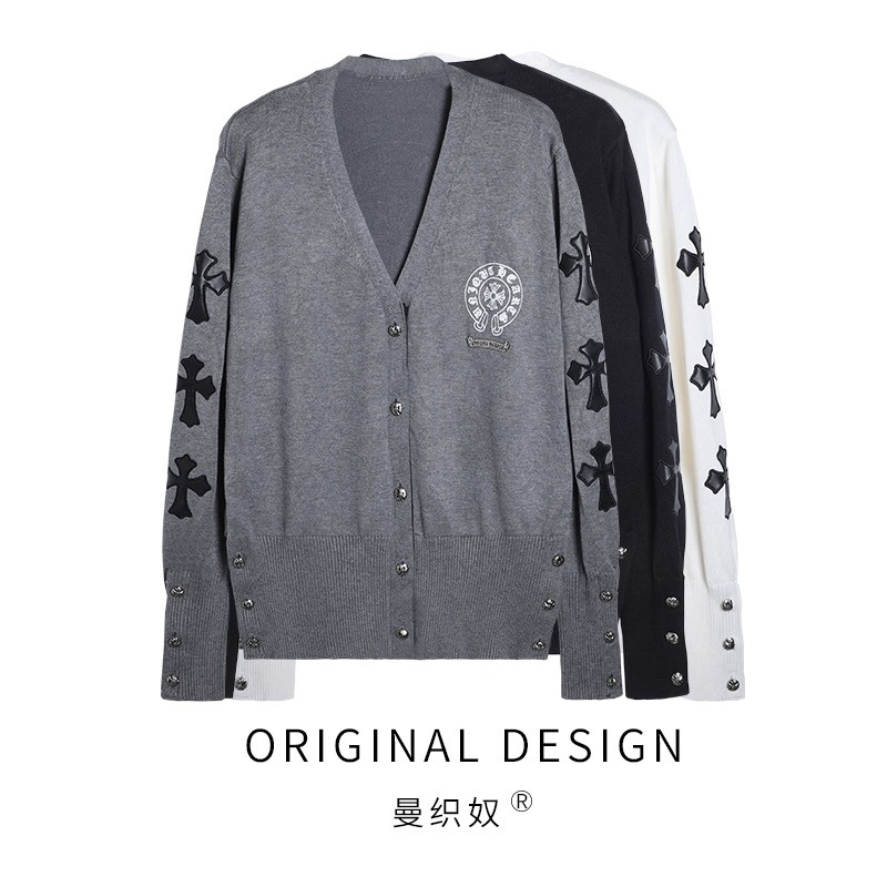 Cardigan Sweater, New Spring and Autumn Design, Cross Print, Leather-Like Long Sleeves, Niche Knit Top, Trendy Jacket