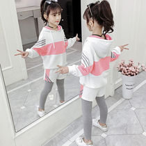 Girls sports suit Spring and autumn 2022 new foreign air CUHK children trendy childrens hat guard clothes loose two sets