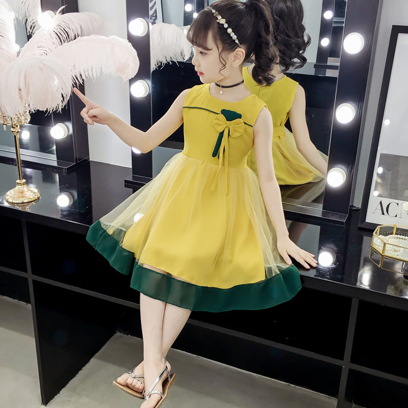 South Korean girl's hanging band dress girl summer dress foreign pie dress 2021 new trendy lotus leaf side princess dress