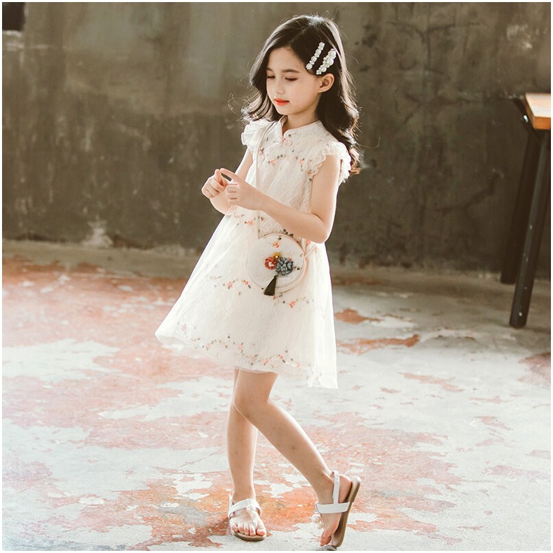 Hong Kong Summer 2021 Girls Dress Fairy Girl Mesh Princess Dress Summer Hanfu cheongsam dress Suspender skirt