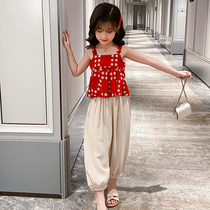 South Korean girl suit summer dress 2022 new CUHK Scout girls summer round point harness pants two sets
