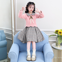 Hong Kong girls spring and autumn dress 2021 new thickened Childrens Yangqi Academy wind fake two princess dresses