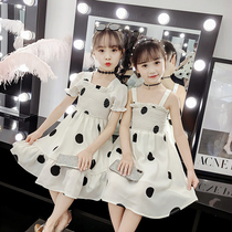 Girls summer short-sleeved dress 2021 new childrens net red girl summer super-western style polka dot princess skirt