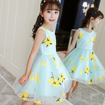 Girls dress 2022 new summer fit childrens vest dress foreign air Summer female baby Broken Mesh Veil Princess Dress
