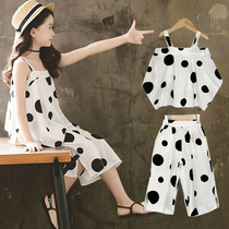South Korean girls summer clothing suit 2022 new foreign air trendy big boy slim fit round point broadlegged pants two-piece set