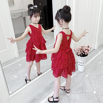 Hong Kong 2021 Summer Sleeveless Chiffon Girls Dress Mid-size Child Foreign style Princess Skirt Little girl Sundress