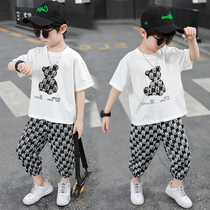 Hong Kong boy summer clothing suit short sleeve shorts 2021 new children baby sports pure cotton two sets of child bottling