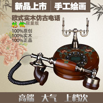 New European antique old solid wood rotary dial phone manual creative retro painting craft home landline