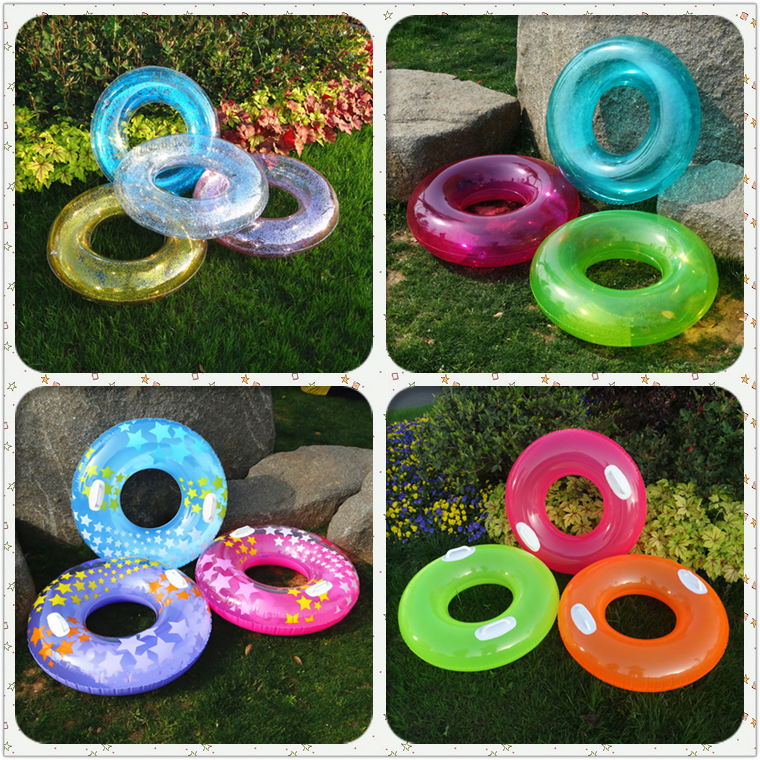 Adult with handle swimming ring transparent blue green floating ring fluorescent yellow lifebuoy performance dance props