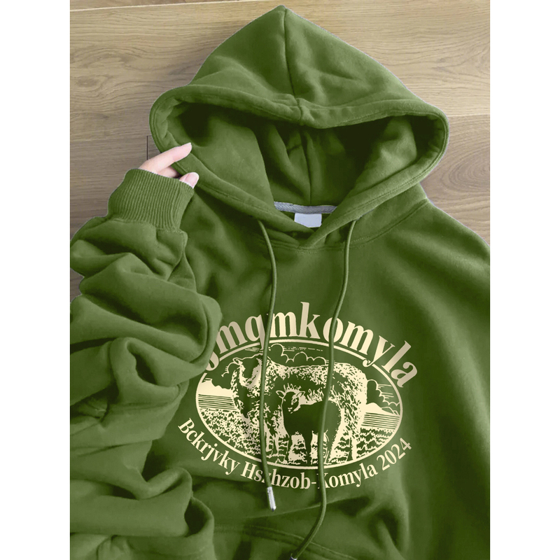 Military Green 2024 New Hooded Sweatshirt for Women, Spring and Autumn Thin Korean Style Loose and Lazy Style with Fleece Lining and Thickened Jacket
