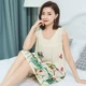 Váy ngủ cotton lụa phụ nữ mùa hè váy trung niên bà mẹ trung niên đồ ngủ phụ nữ mùa hè trung niên và người già váy rộng - Đêm đầm