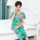 Mùa hè trung niên mẹ cotton lụa ngắn tay đồ ngủ phụ nữ mùa hè trung niên và người già phần mỏng người phụ nữ phù hợp với mẹ chồng