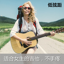 Guitar beginner girl 38 inch 40 inch self-taught folk guitar Low string distance entry electric box guitar Red cotton guitar