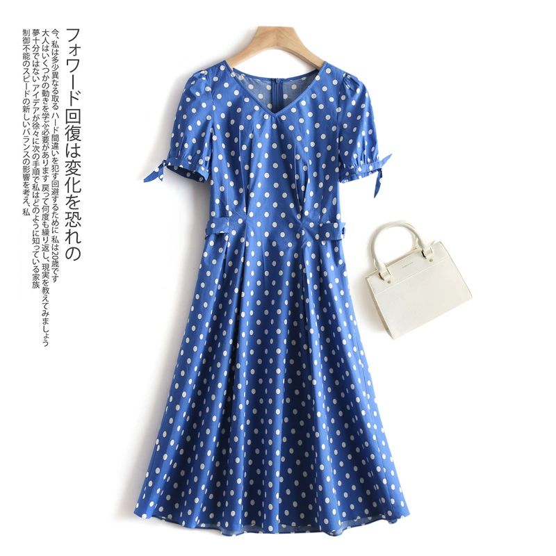 En ● Đầm cotton chấm bi tinh khiết chấm tay ngắn cổ chữ V tươi Hepburn Váy dài 2020 hè mới giảm giá thương hiệu mới cho nữ - váy đầm