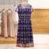 Chất lượng tốt nhất ● Mẫu đầm mẹ in họa tiết tay ngắn Váy dài retro 2020 hè mới quần áo nữ - Váy dài