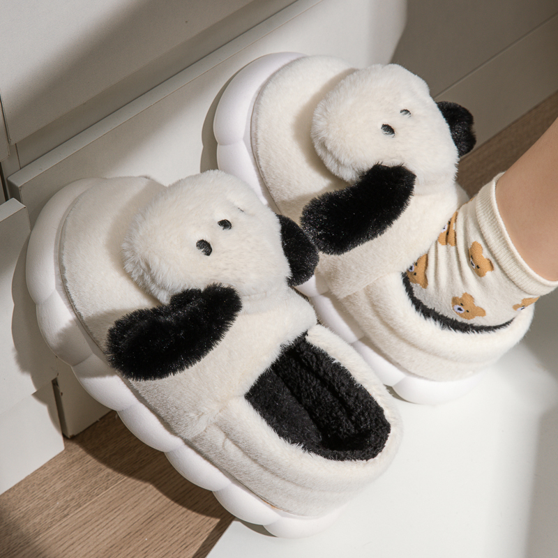 Cute Pacha Dog Autumn and Winter Maternity Shoes with Covered Heel, Cotton Slippers for Women, Indoor Home Thick-Soled Cartoon Couple Men's Cotton Shoes