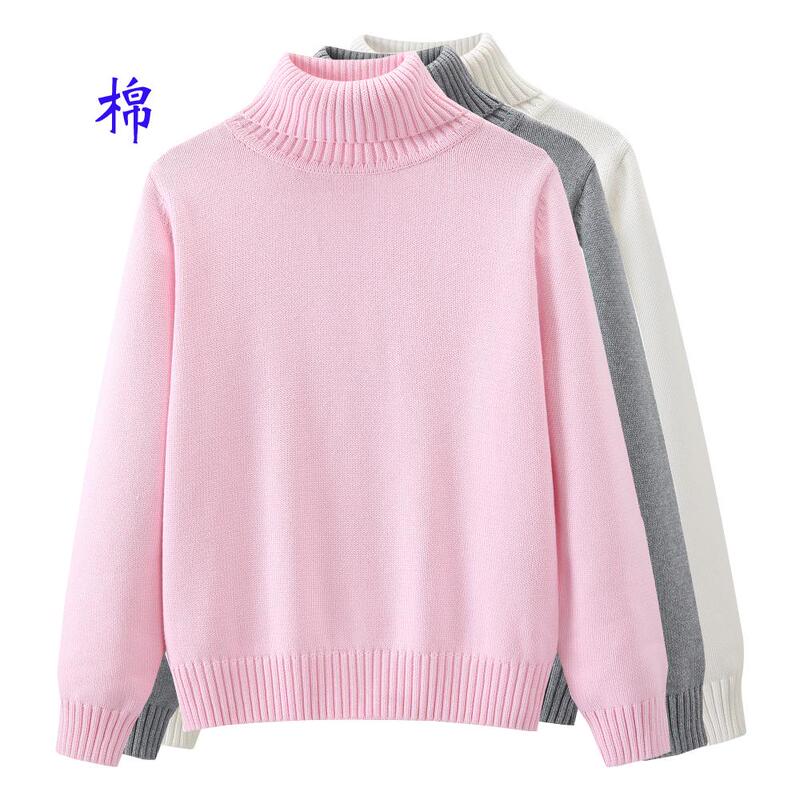 100% Pure Cotton Basic Thick Knit Sweater for Women, Full Cotton, Regular Shoulder, High Neck, Autumn and Winter, Loose Fit, Heavy Craftsmanship