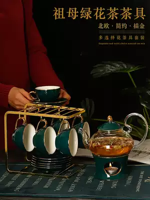 Nordic light luxury flower tea set Afternoon tea Household flower tea cup boiled fruit tea pot with filter candle heating