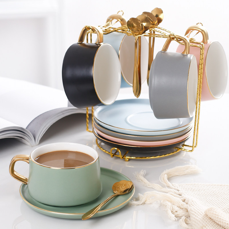 Macaron-colored coffee cup saucer European-style small luxury ins high-end Phnom Penh coffee cup set home ceramic cup