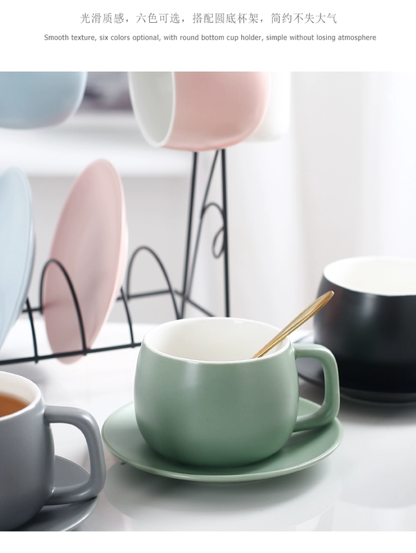 Cốc gốm macaron màu cà phê cốc đĩa thìa buổi chiều đơn giản trà đỏ tách trà in nordic tách cà phê đặt - Cà phê