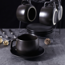  Nordic simple solid color ceramic coffee cup and saucer set Creative retro black office afternoon tea tea set Black tea