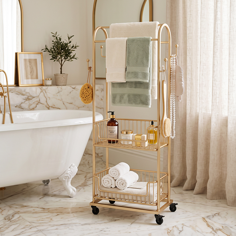 Light Luxury Nordic Bathroom Floor-Standing Towel Rack Multi-Layer Storage Rack Bathroom Trolley Storage Rack Next to the Bathtub Towel Rack Light Luxury Nordic Bathroom Floor-Standing Towel Rack Multi-Layer Storage Rack Bathroom Trolley Storage Rack Next to the Bathtub Towel Rack