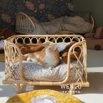 Ask the road light Shadow handmade rattan Cat Bed Cat Cot Kennel Dog Bed All Season Universal Small Dog Dog Sofa