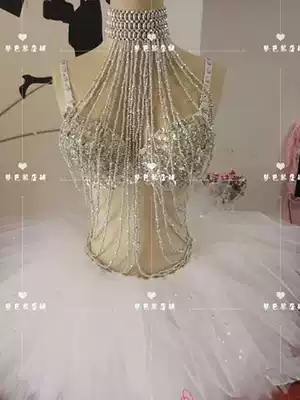 Spot silver sparkling beaded sequins TUTU suit Banquet Dance Team music festival costume stage costume