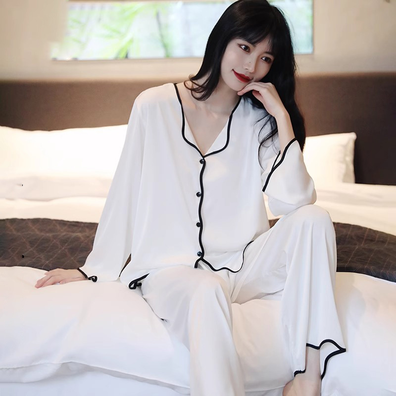 Victoria High-End Mulberry Silk Pajamas for Women, Super Popular Summer Thin Style, Internet-Famous Silk Long-Sleeved Loose Loungewear