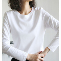 2021 Spring new long sleeves silk light cotton white t-shirt woman V collar 100 hitch a slim Korean version of a slim fit jacket