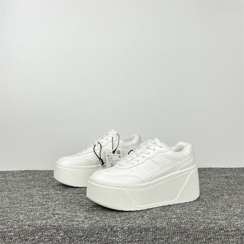 Spanish Single Shoe 2024 Spring and Autumn New Thick-Soled Height-Increasing Shoes, Fashionable Casual Sports Shoes, Lace-Up Pure White Platform Shoes