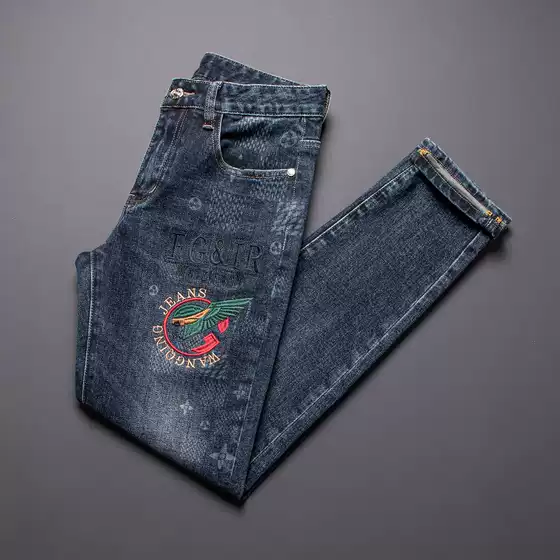Autumn New High-End Embroidered Jeans for Men, Trendy European Style Slim-Fit Skinny Pants, 2026 Autumn and Winter Stretch Long Pants