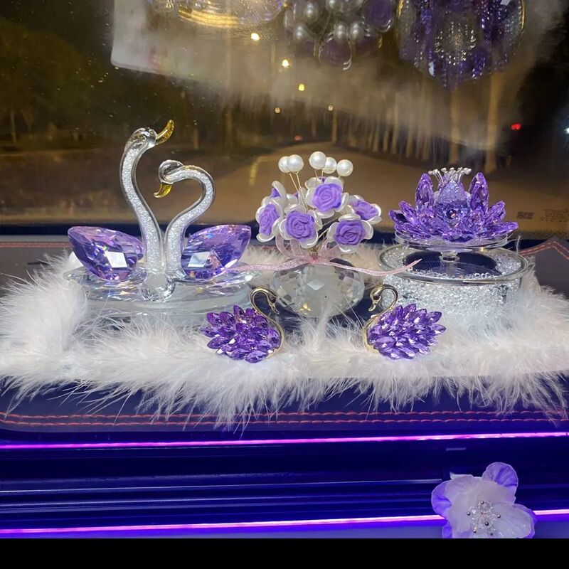 New Solar-Powered Rotating Swan Car Ornament Car Decoration Long 30cm Pearl Feather Cushion