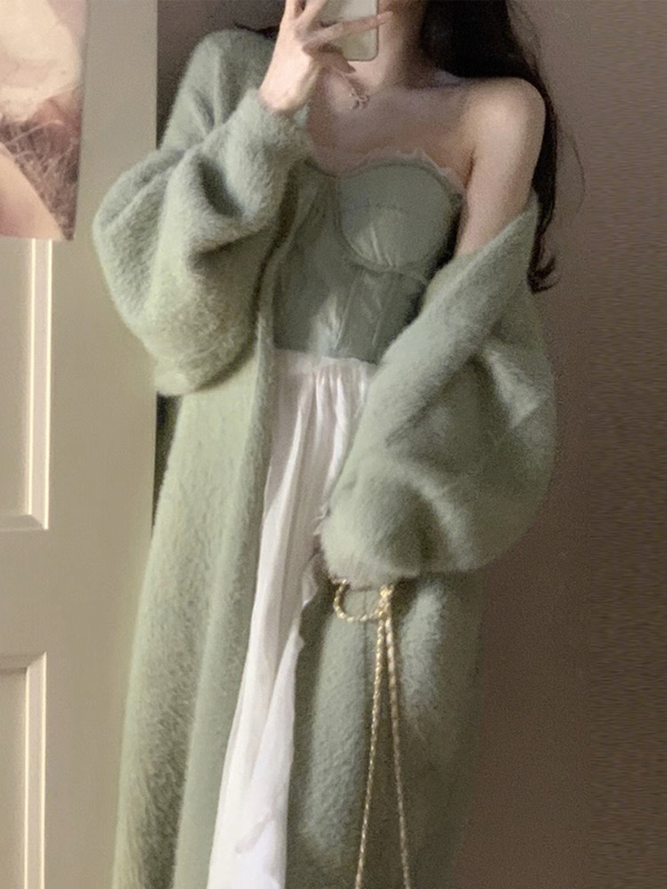 Milk Fufu Mid-Length Mink Velvet Sweater Coat for Women, Autumn and Winter, High-End Lazy Style Bathrobe, Knitted Cardigan Coat