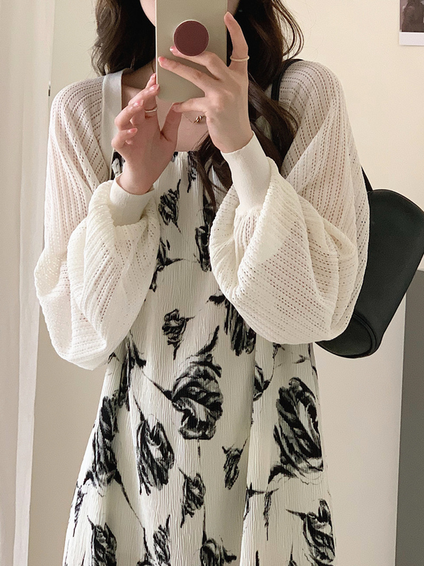 French-Style Ice Silk Sun-Protective Hollow-Out Knit Cardigan for Women, Summer White Thin Batwing Sleeve Outerwear Shawl Blouse Top