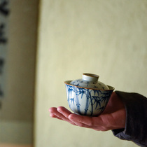 (Taicu Lianhuatang) Jingdezhen hand-painted ceramic bowl blue and white poetry tea bowl Miyun 110ml
