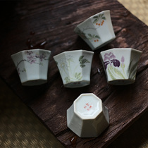 Early Lotus Hall Jingdezhen ceramic cup Hand-painted flowers and herbs tea cup Silver glaze mouth tea cup