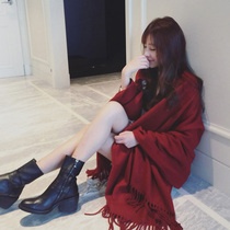 (100% cashmere)Big red scarf womens autumn and Winter Korean version of the wild shawl dual-use wool year of life scarf