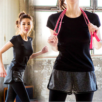 Summer yoga clothes Gym running suit womens two-piece set fat mm quick-drying tight thin short-sleeved brand