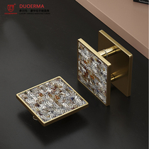 Custom door handle frameless glass door handle carved gold plated imitation shell square solid wood door handle