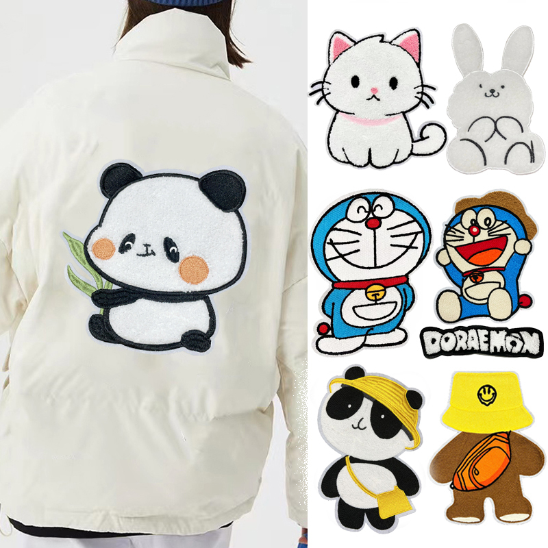 Large Patch with Cartoon Panda White Pattern for Children, Fabric Patch for Clothes, Sweaters, down Jackets, Hole Repair Patch