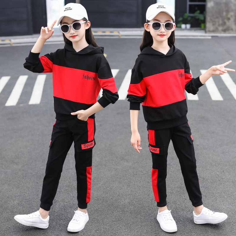 Girls ' suit Autumn new 2021 Korean version of the children's foreign style fashionable sweater in the big virgin girl sports two-piece suit