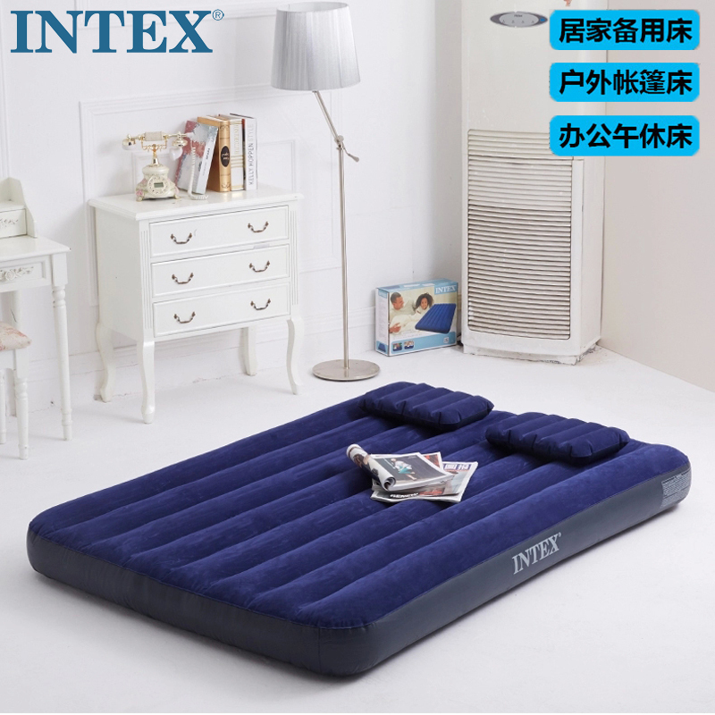 Original Genuine Intex Thickened Portable Flocked Single Inflatable Bed Double Air Mattress Outdoor Camping Mat Foldable