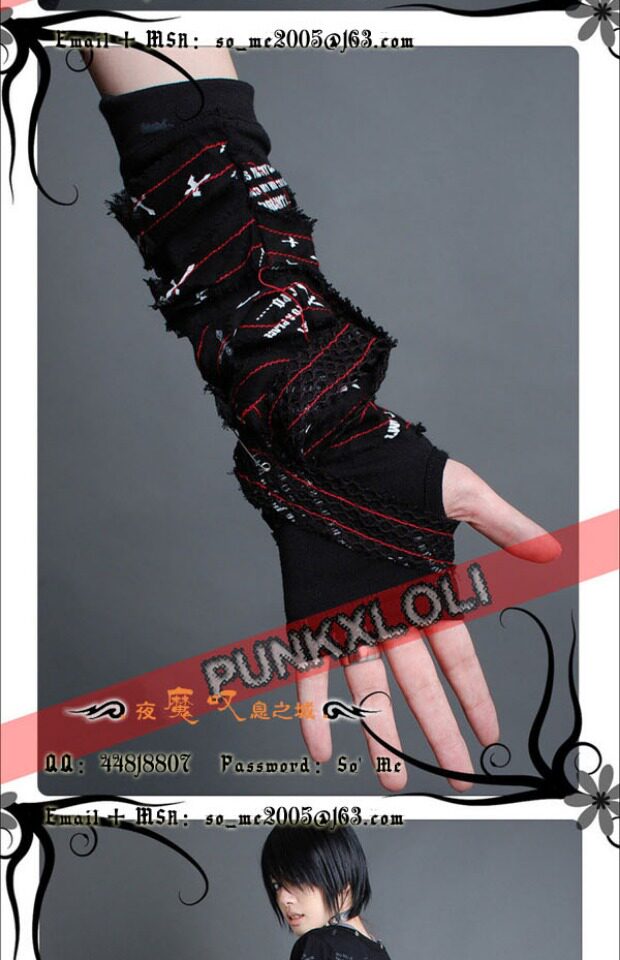 Перчатки ╋魔叹╋ glp 别针绑带套指袖套 mad视觉kera朋克punk 395br 单只