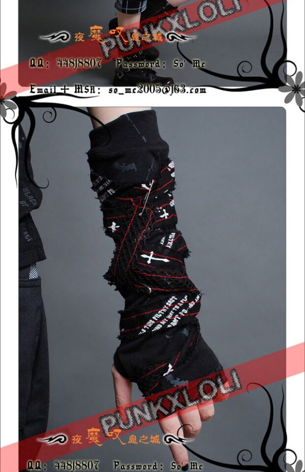 Перчатки ╋魔叹╋ glp 别针绑带套指袖套 mad视觉kera朋克punk 395br 单只