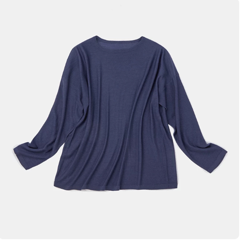 80-Count Worsted Wool Basic Pullover, Loose/Versatile