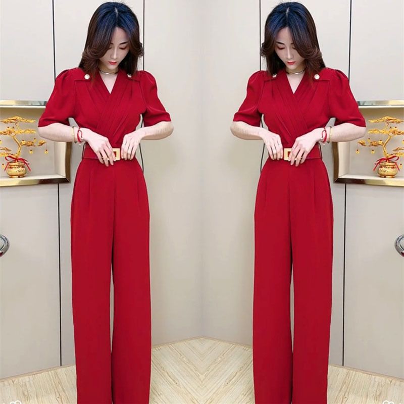 Trendy Internet Celebrity Fashion Jumpsuit for Women 2023 Summer New Style Elegant Queen V-Neck Slimming Short Sleeve Jumpsuit